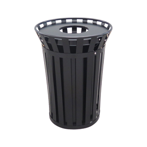 Hot Selling Commercial Street Metal Steel Round Recycle Trash Bin 140 <strong>Liter</strong> <strong>Garbage</strong> Can 38gal Black Waste Bin Outdoor Trash Can - Product Image 2