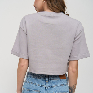 เสื้อยืดครอปท็อปผู้หญิงแบบพื้นฐาน ผ้าคอตตอนผสมสแปนเด็กซ์ พิมพ์ลายพัฟ สไตล์โอเวอร์ไซส์ สำหรับฤดูร้อน เหมาะสำหรับเล่นกีฬา - Product Image 2