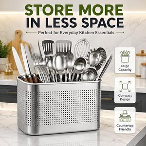 Rectangular Metal Storage Basket With Perforated Design Rust Resistant Kitchen Organizer Minimalist Style Standing - Product Image 6