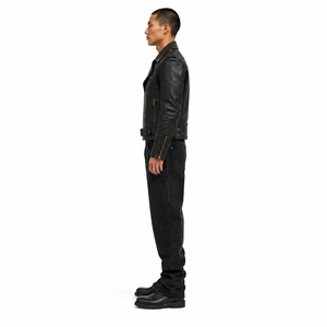 <b>Men's</b> Drum-Dyed Horsehide <b>Leather</b> <b>Jacket</b> Breathable Windproof Eco-Friendly Quilted Cafe Racer Slim Perfecto Moto Biker - Product Image 3