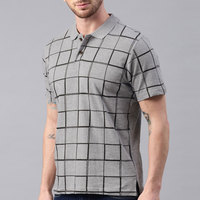 Chemise à manches courtes pour homme, imprimé géométrique gris, 100% coton tricoté, respirant, écologique, coupe décontractée classique