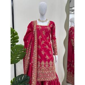 เสื้อปาร์ตี้ที่สวยงามและ Sharara พร้อม Dupatta ช่วยเพิ่มลุคชาติพันธุ์ของคุณด้วยอุปกรณ์เสริมนี้ - Product Image 2