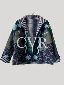 Poncho en coton brodé à la main à motif animalier, col mandarin, manches chauve-souris, grande taille, vêtement d'extérieur pour femme, style bohème, automne - Product Image 4