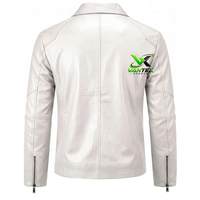 Veste de moto pour homme en cuir véritable blanc, écologique, vintage, coupe ajustée, col rabattu, fermeture éclair, coupe-vent pour l'hiver