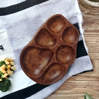 Bol à trempette en bois de manguier brun naturel foncé, en forme de tamarin, sectionné, écologique, artisanal, fait main, vaisselle de table de qualité alimentaire