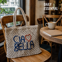 Sac fourre-tout en corde de coton tissé à la main |   Sac à bandoulière en macramé fait main avec longues poignées pour femmes, idéal pour la plage, le shopping, le quotidien et les voyages
