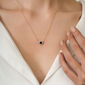 High End Classic Style 5x4 mm Heart Shape Blue Sapphire & Diamond Halo <b>Pendant</b> Necklace 14K <b>Solid</b> Yellow <b>Gold</b> Handmade Jewelry - Product Image 4