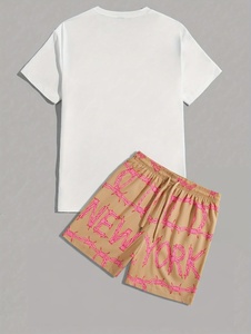 Printing 100% Cotton Quick Dry OEM ServiceFactory Wholesale Custom Men's Summer Casual Shirt Shorts <b>Set</b> with Embroidery Logo - Product Image 2