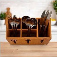 Porte-ustensiles en bois de manguier écologique, 3 compartiments, rectangle, boîte de rangement minimaliste pour la cuisine, fourchette, cuillère, couteau, vaisselle