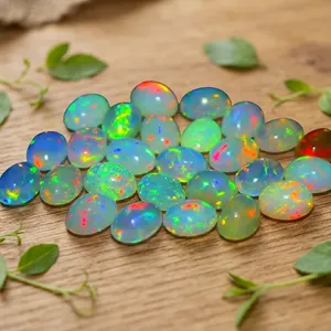 Opale naturelle éthiopienne Welo de luxe AAA, cabochon ovale 6x8mm, pierre précieuse en vrac avec feu multicolore pour la fabrication de bijoux - Product Image 4