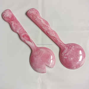 Produit phare : Ustensiles de service à salade en résine artisanale Kiswah Craft, motif tourbillon rose aqua, sans BPA, sans plomb, sans danger pour les aliments, pour la maison - Product Image 3