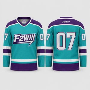 Maillot de hockey sur glace F2WIN pour homme, col en V, manches longues, sublimé, 18 % polyester respirant, coupe régulière adulte, prix de gros - Product Image 5