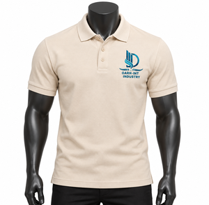Polo en coton beige pour homme, manches courtes, logo brodé sur le devant, couleur unie, respirant, tricoté - Product Image 1