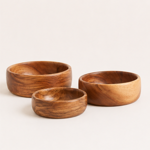 Ensemble de saladiers en bois d'acacia faits à la main, écologiques et durables, bols de service en bois pour fruits et collations, articles de cuisine en gros - Product Image 1