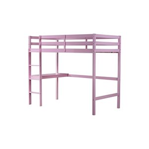 Letto a soppalco doppio per bambini in legno di gomma rosa con scrivania integrata, scaletta e ringhiera di sicurezza - Product Image 4