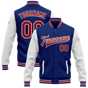 ขายส่งโดยตรงจาก OMMIZ INDUSTRY เสื้อแจ็คเก็ตแบบมีกระดุมเต็มตัว สีแดง-ขาว รุ่น Royal Red-White Bomber แบบ Varsity Letterman สองสี - Product Image 1