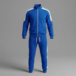 Men's <b>Blue</b> Tracksuit Full Zip Sporty Jogging Suit With White Stripes Stand Collar Breathable Polyester Autumn Wear - Product Image 1