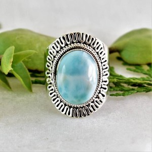 Larimar Silver Ring 925 Sterling Silver Ring Solid 925 Sterling Silver - Product Image 1