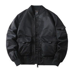 เสื้อแจ็กเก็ตบอมเบอร์กันลมสำหรับผู้ชายผ้าไนล่อน/ผ้าฝ้ายปลอกกระดุมเดี่ยวทรงหลวมสำหรับฤดูใบไม้ผลิมีสไตล์ - Product Image 1