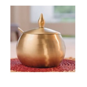 Contenedor Tradicional de Latón para Almacenar Aceite Ghee con Tapa, Hecho a Mano, Proveedor de Contenedores de Latón para Aceite Ghee de la India - Product Image 1