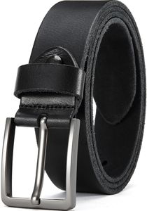 Ceinture Formelle en Cuir Véritable Noir Uni en Peau de Vache avec Boucle à Ardillon Rectangulaire Argentée Style Business pour Homme - Product Image 5