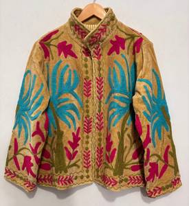 Chaqueta corta de terciopelo para mujer con bordado de hilo grueso, cuello alto, estilo casual, frontal abierto, OEM Suzani, venta al por mayor de fábrica, personalizada - Product Image 1