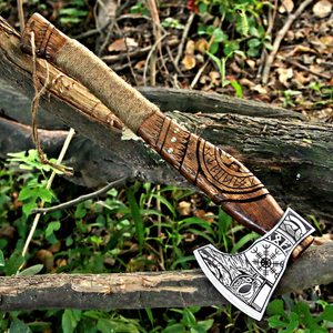 Hacha Vikinga Tradicional Hecha a Mano, Forjada, con Cabeza de Acero Grabada, Herramienta para Cortar Madera, para Campismo y Actividades al Aire Libre, Venta al Por Mayor - Product Image 1