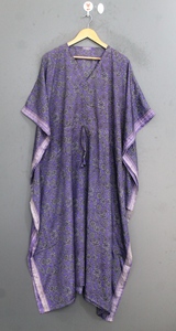 <b>Purple</b> Chiffon Floral Print Kaftan Abaya <b>Dress</b> <b>Plus</b> <b>Size</b> Women Long Sleeve V Neck Loose Fit Natural Waistline Front Summer Wear - Product Image 5