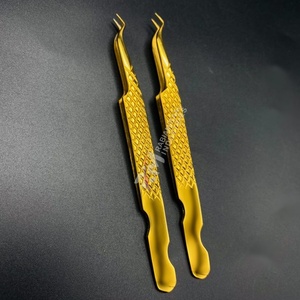 Ensemble de pinces à cils plaquées or avec grip diamant, pointe précise et lisse, 2 pinces, rose clair, emballage en boîte cartonnée - Product Image 5