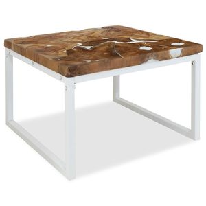 Tavolino da Caffè in Teak Marrone e Bianco con Dettagli in Resina e Acciaio - Product Image 5