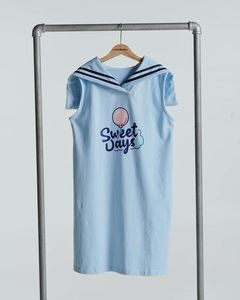 Joey มินิเดรสลำลองผ้าฝ้าย100% สำหรับเด็กผู้หญิงชุดเดรสแขนสั้นสไตล์กะลาสีสีน้ำเงินเหลืองสำหรับวันเกิดฤดูร้อนฤดูใบไม้ร่วง - Product Image 1