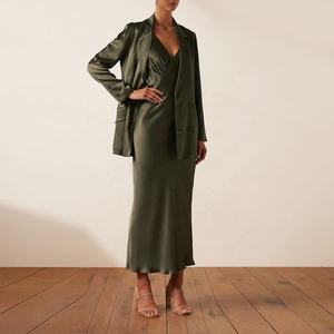 Women Solid Breathable Silk Sheath Backless Criss-cross Fitted Wide Straps V Neck Maxi Dresses Sundress Vintage Summer - Product Image 3
