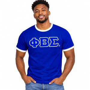 Phi Beta Sigma Royal Blue <b>Men</b> <b>Ringer</b> <b>T</b> <b>Shirt</b> Short Sleeve Crew Neck Greek Letter Graphic Tee White Trim Fraternity Casual Wear - Product Image 1