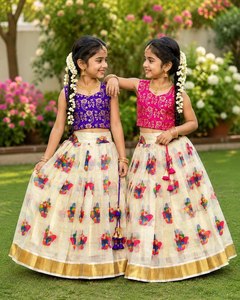 HENIXA CREATION Lehenga Choli para Niñas con Estampado de Aves de Diseño |   Conjunto de Falda y Top de Organza con Volantes, Corte Entallado, Premium Banaras |   Personalizado Regular - Product Image 2