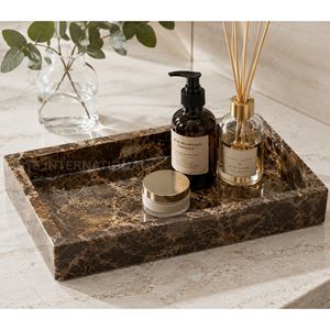 Luxury Dark Emperador Marble <b>Vanity</b> Display Tray Decorative Bathroom Organizer Coffee <b>Table</b> Hotel Spa Home Decor Wedding Modern - Product Image 5