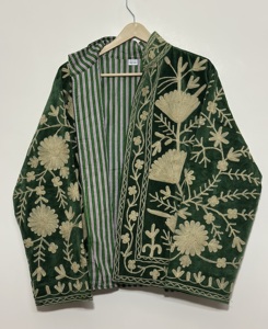 Maaunique <b>Velvet</b> Cotton Suzani Floral Embroidery Long Sleeve <b>Jacket</b> Vintage <b>Women</b> Autumn Winter Handmade Breathable Eco-Friendly - Product Image 2