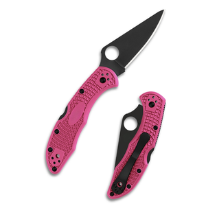 Navajas plegables con mango rosa, hoja negra de filo liso, orificio redondo para el pulgar, agarre texturizado y clip portátil para cinturón - Product Image 2