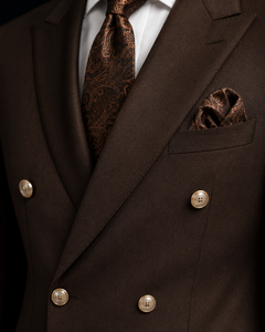 Costume homme sur mesure, style américain, marron chocolat foncé, grande taille, respirant, double boutonnage, col mandarin, plissé devant - Product Image 2