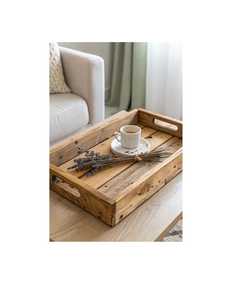 Rustic Wooden Serving Tray with Metal Accent Corners Handles Rectangular Breakfast Tea Coffee Serving Platter Home <b>Organiser</b> - Product Image 5