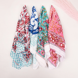 <b>Square</b> Cotton Floral Bandana Handmade Block Printed Vintage Style Luxury Handmade 21x21" <b>Square</b> <b>Scarf</b> Neckwear - Product Image 2