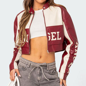 Blouson de moto vintage en cuir véritable pour femme, style racing court avec logo brodé OEM - Product Image 1