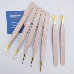 Pinzas de extensión de pestañas de acero inoxidable de Color desnudo sostenible, herramientas de maquillaje antiestáticas curvas rectas, pestañas postizas - Product Image 3