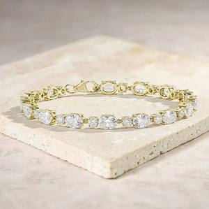 Oval Cut And Round Cut Moissanite Tennis Bracelet <b>Solid</b> <b>Gold</b> Filled Women's Wedding Jewelry Prong Setting <b>Bangles</b> - Product Image 1