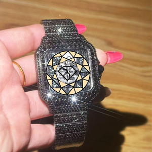 Reloj de Diamantes de Laboratorio Totalmente Negro, Reloj de Joyería Fina, Estilo Hip Hop Cuadrado, Resistente al Agua, con Diamantes - Product Image 2