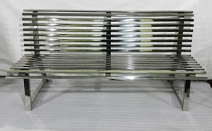 Banc de patio en métal d'extérieur en acier inoxydable avec assise à lattes et dossier, mobilier de jardin moderne pour hôtel et salon - Product Image 3