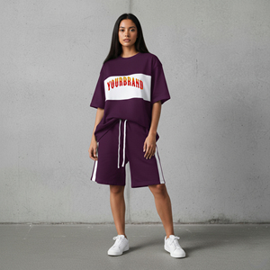Conjunto de Shorts de 2 Piezas para Mujer de Alta Calidad, 2 Tonos, Manga Corta, 100% Algodón Ecológico de Secado Rápido, Personalizado con Serigrafía - Product Image 6