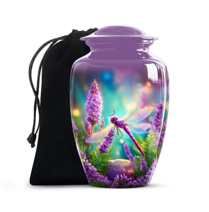 Purple <b>Memorial</b> Urn Metal Cremation <b>Keepsake</b> Vessel Adult Ashes Cremation Urn with Velvet Drawstring Bag - Product Image 1