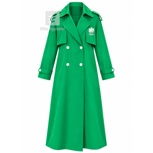 Iota Phi Lambda sorority <b>long</b> Trench <b>Coat</b> embroidered logo Notched Collar Full sleeve green and <b>white</b> wool <b>coat</b> for female - Product Image 1