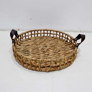 Water Hyacinth Serving Tray Decorative Storage <b>Basket</b> with Leather Handles for Coffee <b>Table</b> Home - Product Image 3