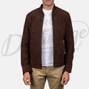 Blouson Bomber Homme en Daim Marron Personnalisé, Veste Décontractée Zippée, Vêtement d'extérieur en Cuir Daim Véritable, Coupe Slim, Vêtement de Sport, Vente en Gros - Product Image 6